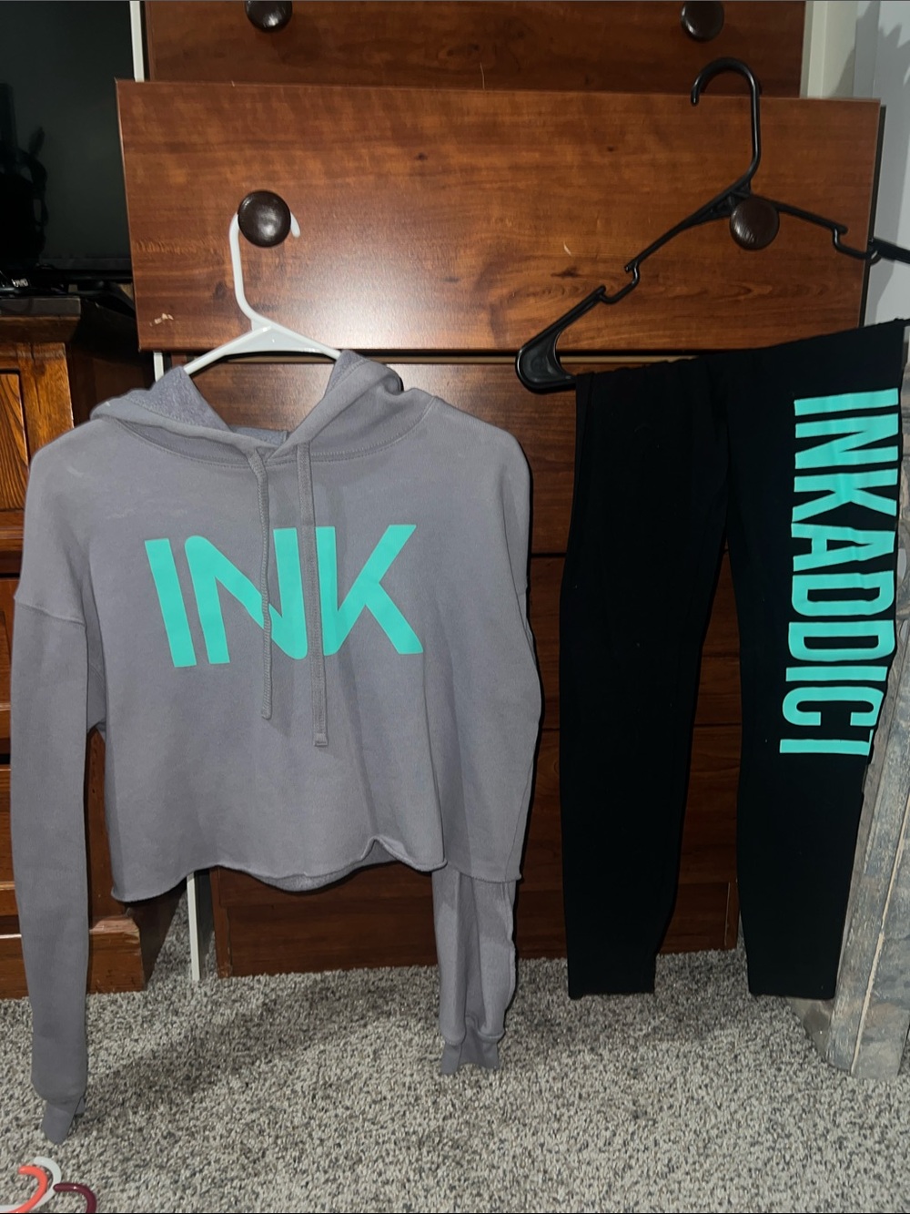 INK Black Leggings with Teal Side Logo - Women's Activewear